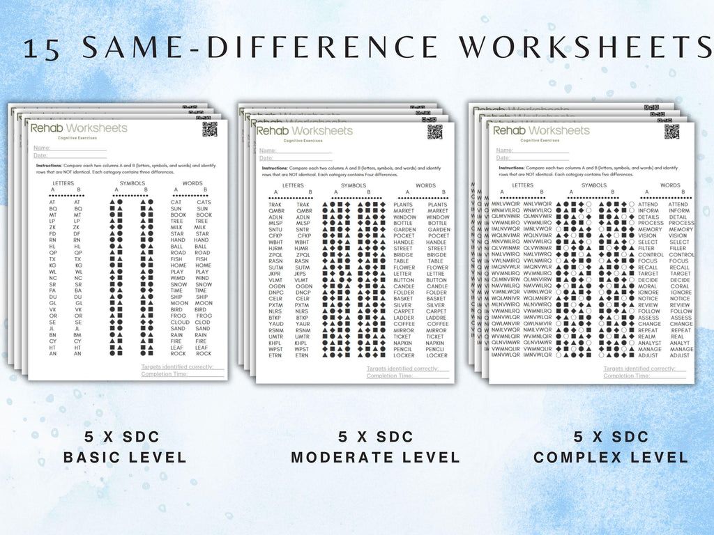 Same–Difference Comparison Worksheets (15 Worksheets) - Attention