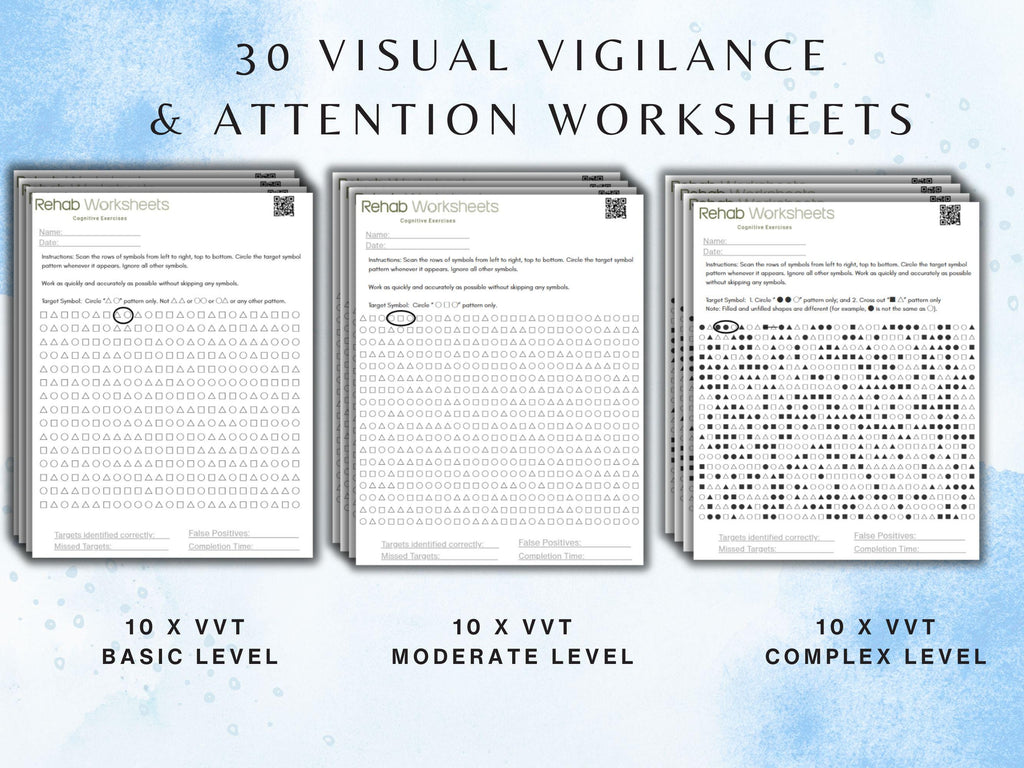 Visual Vigilance Task (30 Worksheets) - Attention