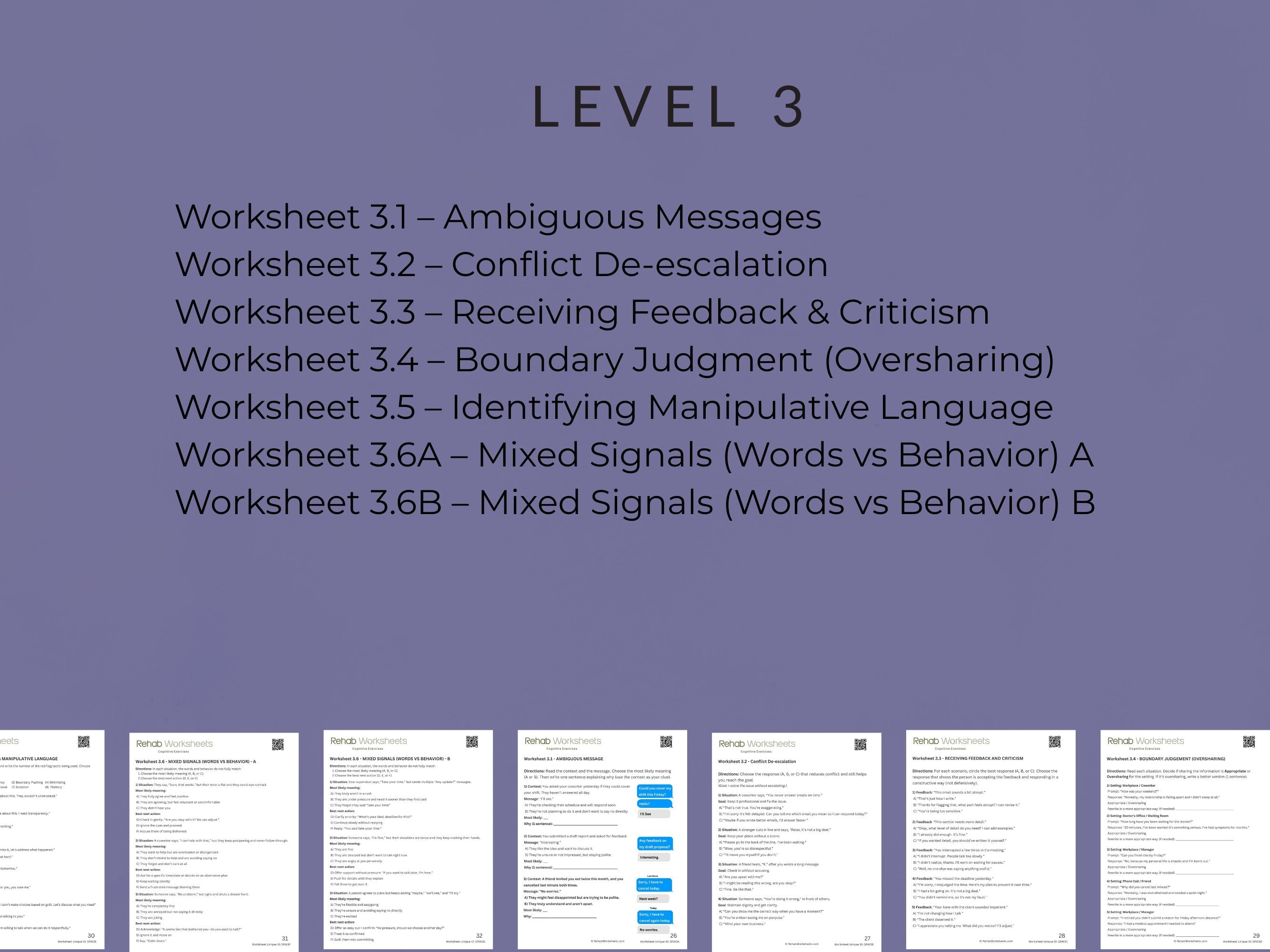 Social Reasoning (30 Worksheets) - Reasoning - Rehab Worksheets