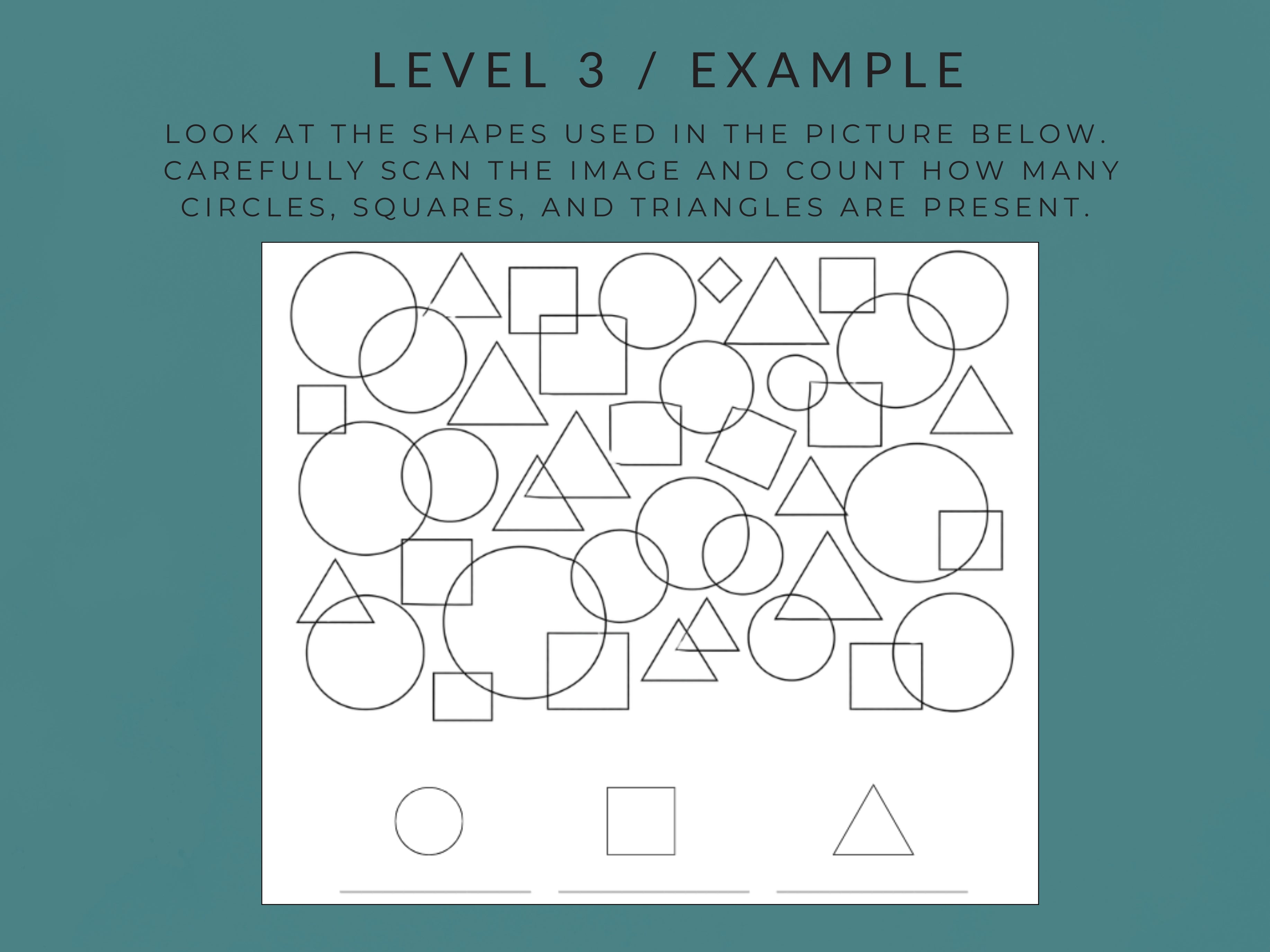 Visual Figure-Ground Worksheets from Rehab Worksheets, 15 pages for visual perception practice, shown with sample worksheet images.