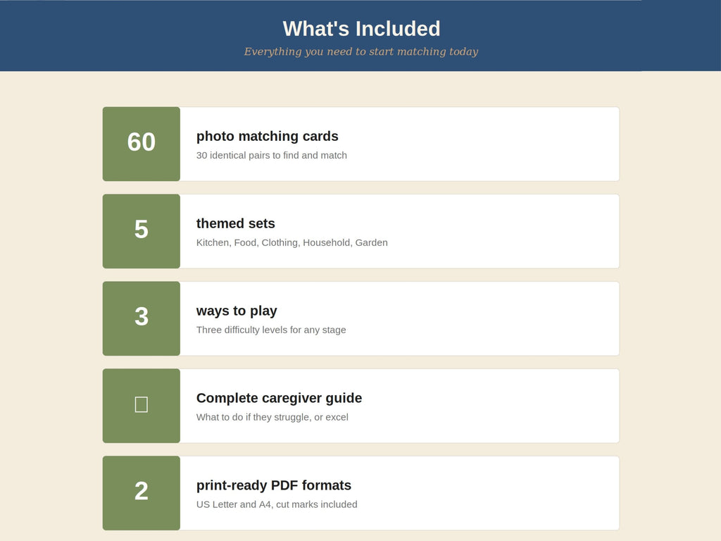 Picture Matching Cards for Dementia (30 Pairs) — Memory Care Activity