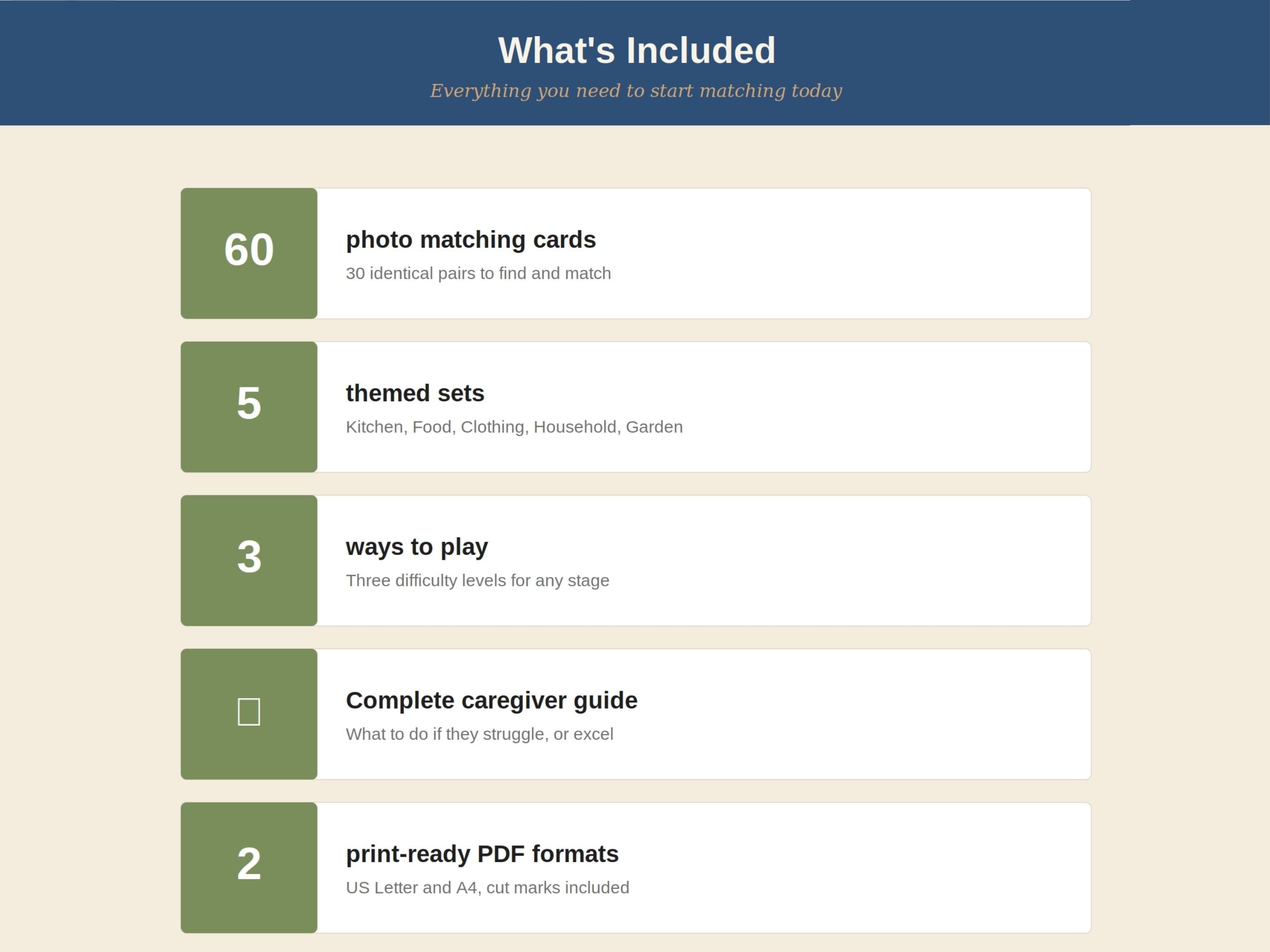 Picture Matching Cards for Dementia (30 Pairs) — Memory Care Activity