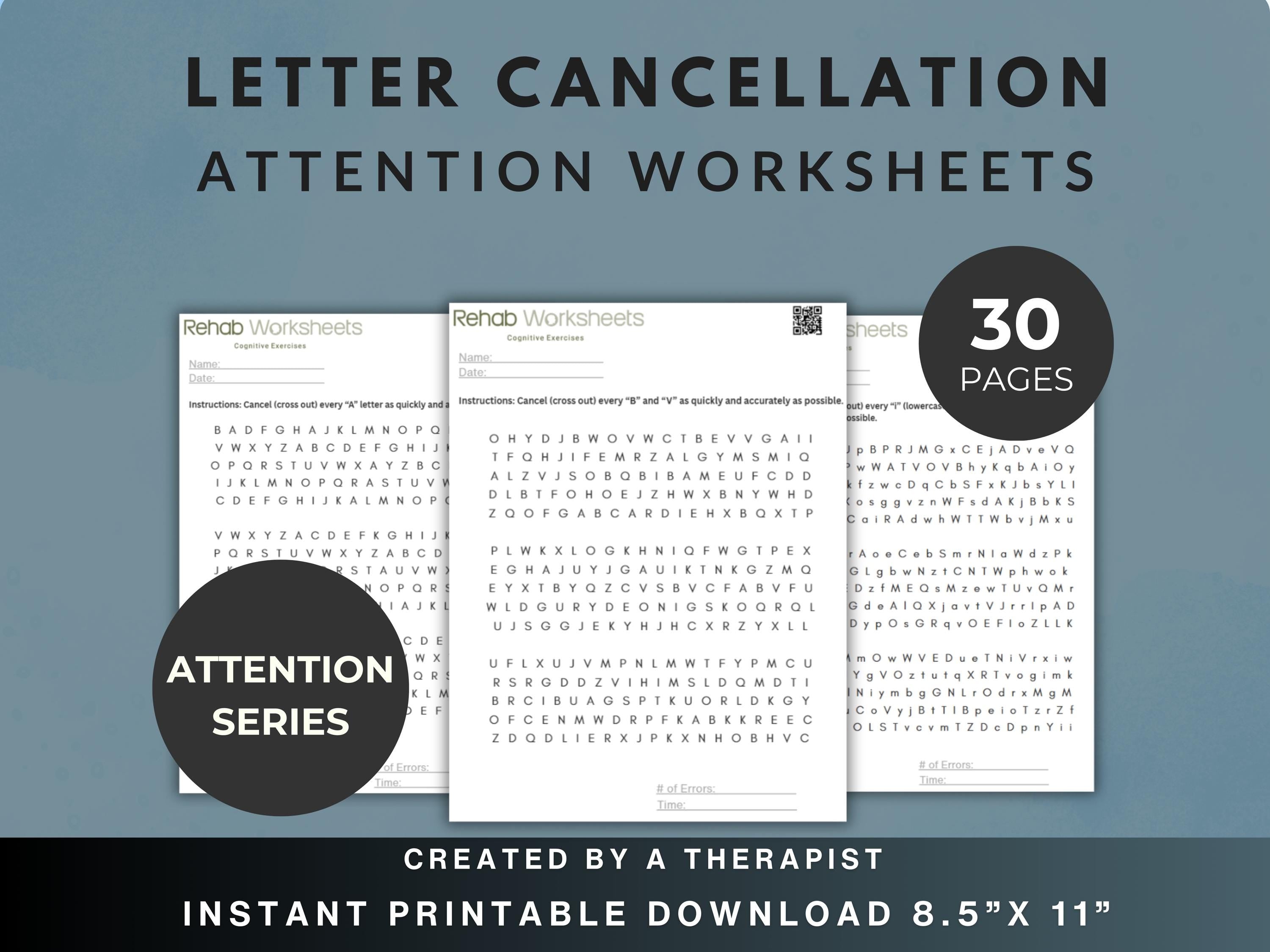 Letter Cancellation Task (30 Worksheets) - Attention