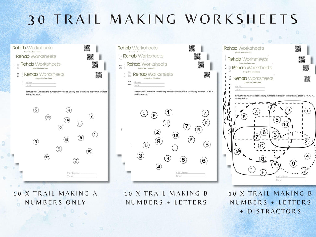 Trail Making Task Worksheets (30 Worksheets) - Attention