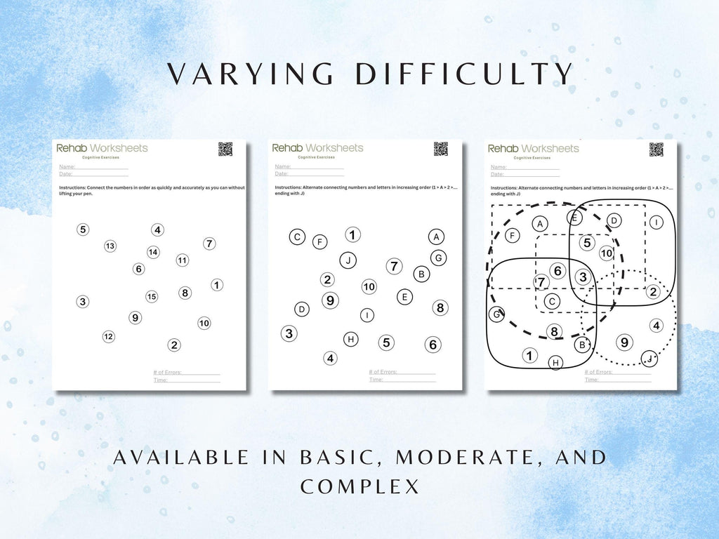Trail Making Task Worksheets (30 Worksheets) - Attention