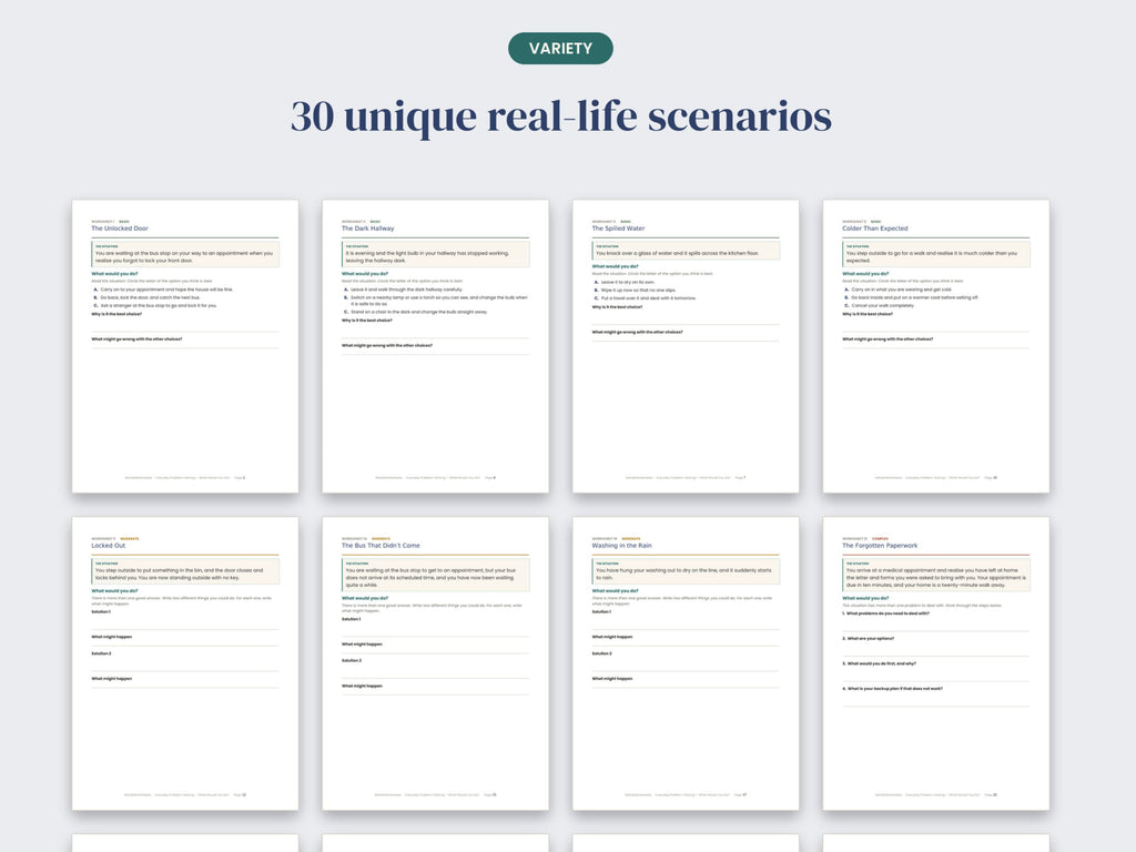 Problem Solving Worksheets for Adults (30) — Real-Life Scenarios