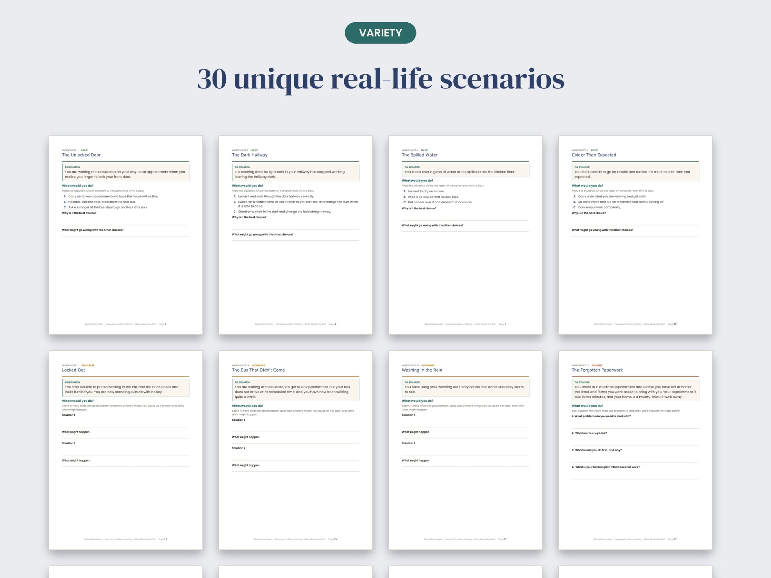 Problem Solving Worksheets for Adults (30) — Real-Life Scenarios