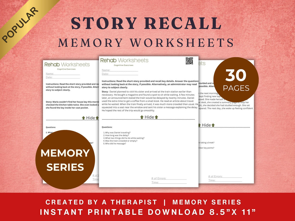 Memory Worksheets Bundle (120) — Complete Memory Rehab Set
