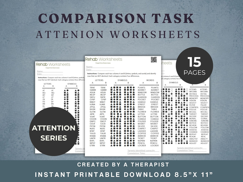 Attention Worksheets Bundle (165) — Complete Attention Rehab Set