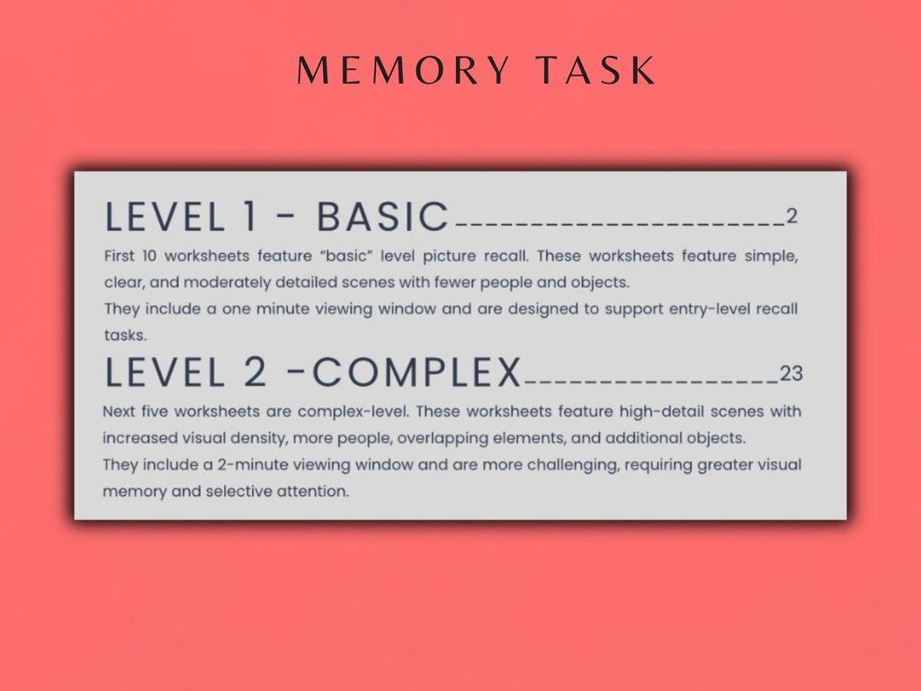 Picture Recall Task Worksheets (15 Worksheets) - Memory