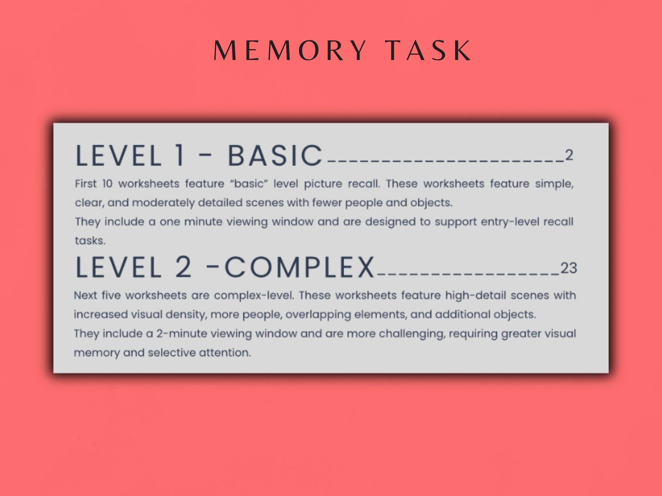 Picture Recall Task Worksheets (15 Worksheets) - Memory