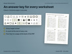 Answer key detail with circled targets and a count at the end of every row, beside a page of four answer keys