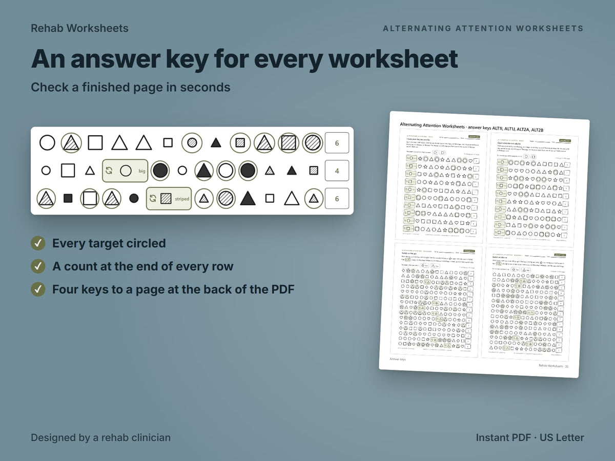 Alternating Attention Worksheets for Adults: 30 Printable Pages (PDF ...