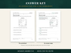 A Level 2 worksheet about checking a receipt beside its answer page with the answers filled in