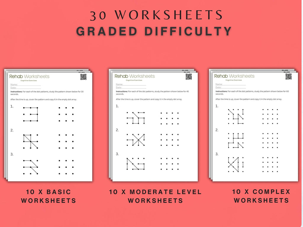 Dot to Dot Pattern Recall Worksheets (30 Worksheets) - Memory