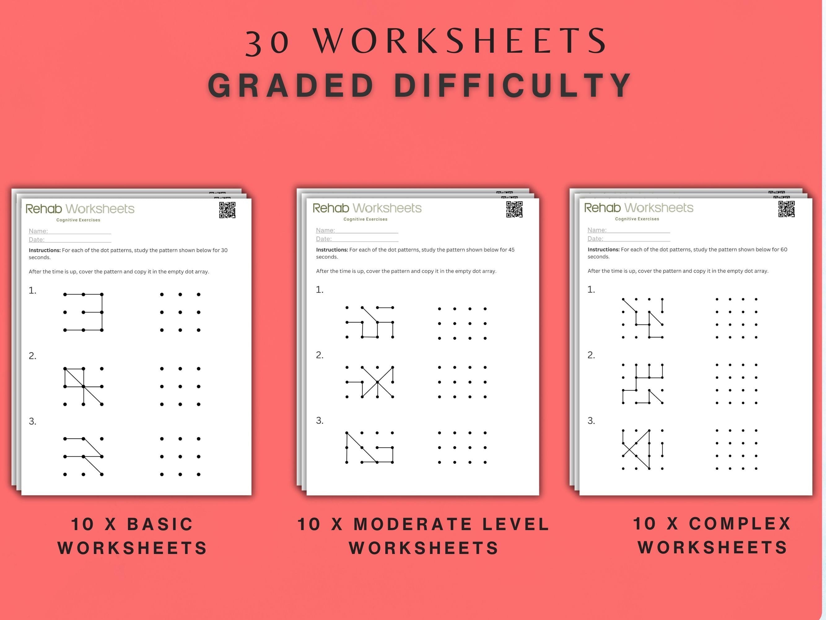 Dot to Dot Pattern Recall Worksheets (30 Worksheets) - Memory