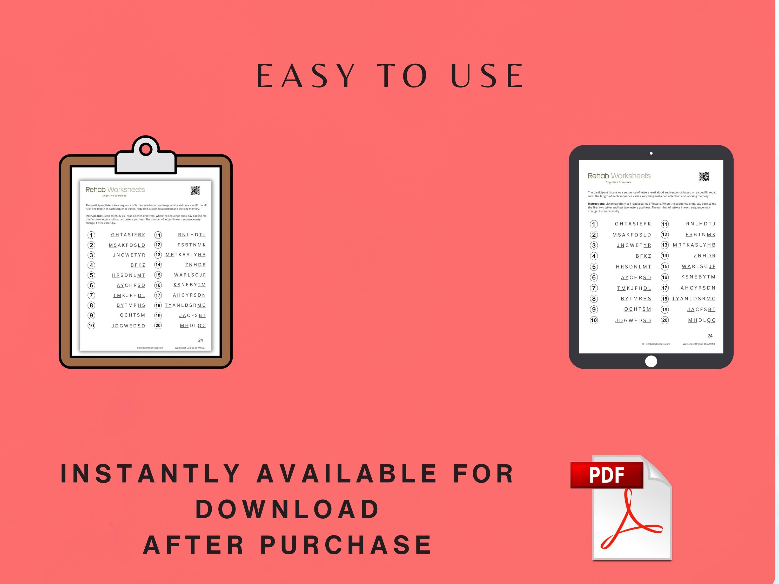 Auditory Working Memory Task (25 Worksheets) - Memory