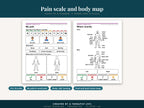 The pain board with its 0 to 10 scale next to the Where exactly body map page