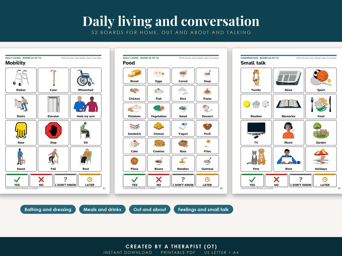 Three boards for daily life: Mobility, Food and Small talk