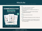 Who Communication Boards for Adults is for, listed next to its cover, with the download details