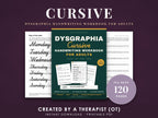 Dysgraphia Cursive Handwriting Workbook for Adults, the full 120-page book as a printable PDF: the cover between two interior pages on a plum background