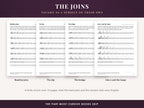 Four pages from the joins section: baseline joins, the dip, the bridge, and joining into e and the loops
