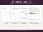 Everyday cursive pages: your name, your signature, an envelope, and dates, amounts and lists