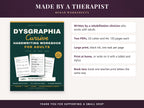 The cursive workbook cover with details of the download and who made it