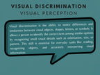 Visual discrimination worksheets by Rehab Worksheets, featuring colorful 15-page visual perception activities and exercises.