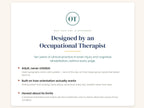 Card explaining the calendar was designed by an occupational therapist, with three key points