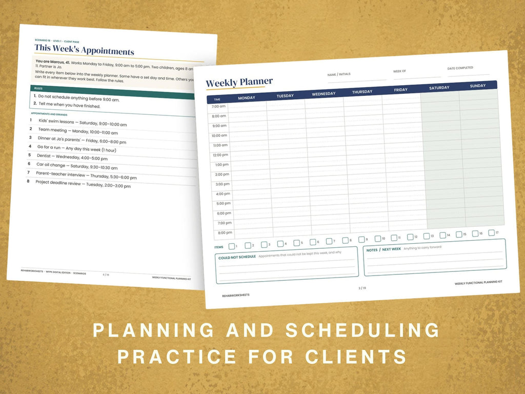 Planning and scheduling practice for clients: this week's appointments list next to a blank weekly planner