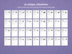 Grid of all 36 worksheets, each with a picture of the situation