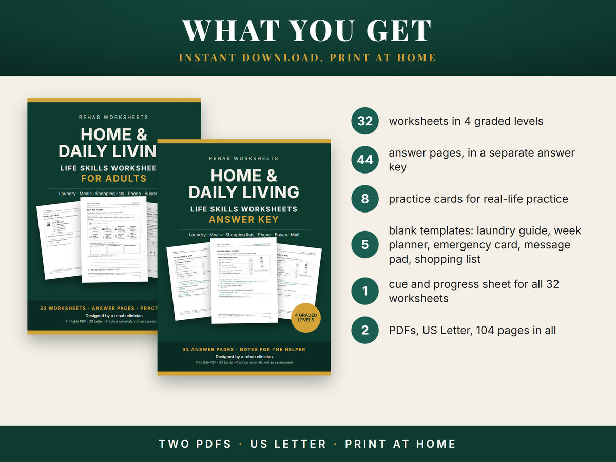 The worksheets cover and the answer key cover next to a list of what the download includes