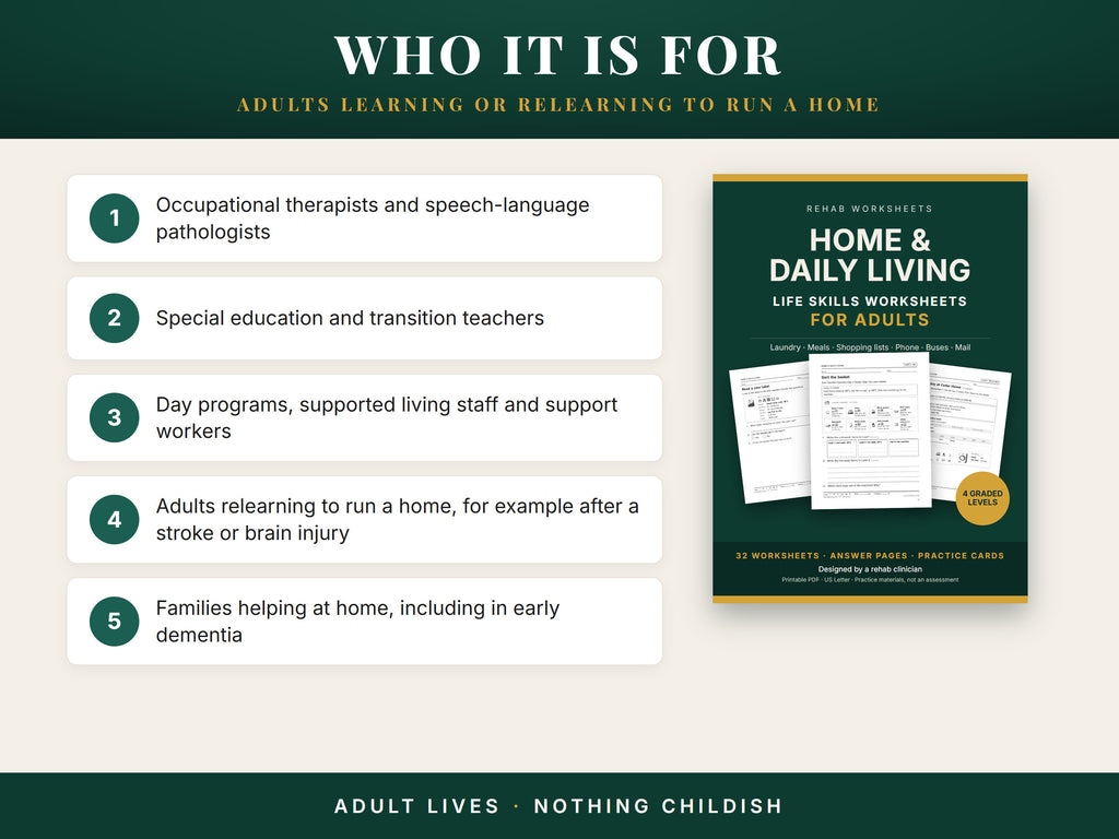 Who the life skills worksheets are for, listed next to the cover of the pack