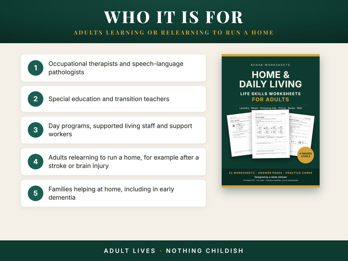 Who the life skills worksheets are for, listed next to the cover of the pack