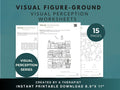 Visual Figure-Ground Worksheets by Rehab Worksheets showing colorful pages with visual perception exercises for learning.
