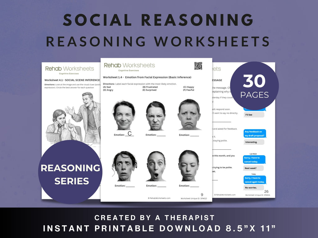 Social Reasoning (30 Worksheets) - Reasoning - Rehab Worksheets