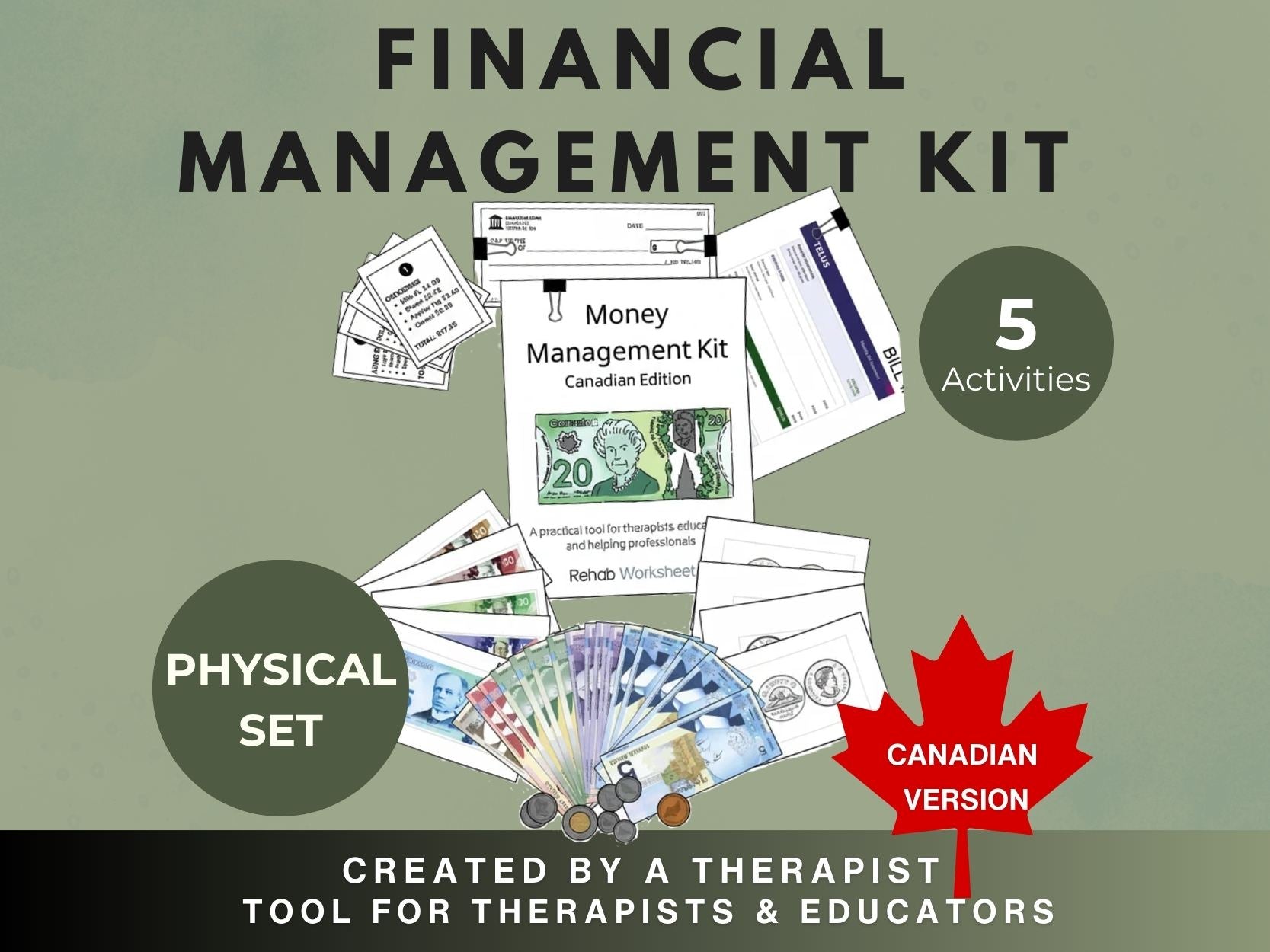 Money Management Kit - Canadian Edition - Occupational Therapy Tool, Speech Therapy Activity, Cognitive Training, Physical Kit