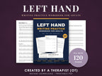 Left Hand Writing Practice Workbook for Adults, the full 120-page book as a printable PDF: the cover between two interior pages on a plum background