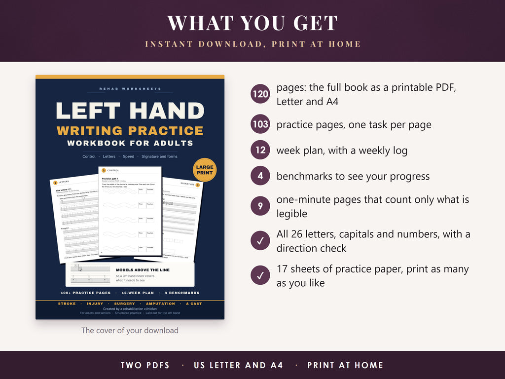 The cover of the left-hand workbook next to a list of what the download includes