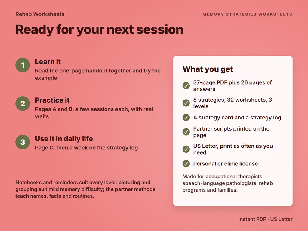 How to use the memory strategies pack in three stages, and what the download includes