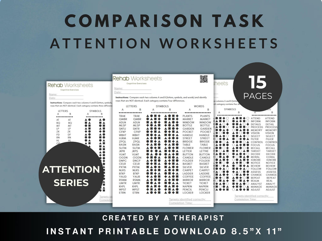 Comparison Task Worksheets (15 Worksheets) - Attention - Rehab Worksheets