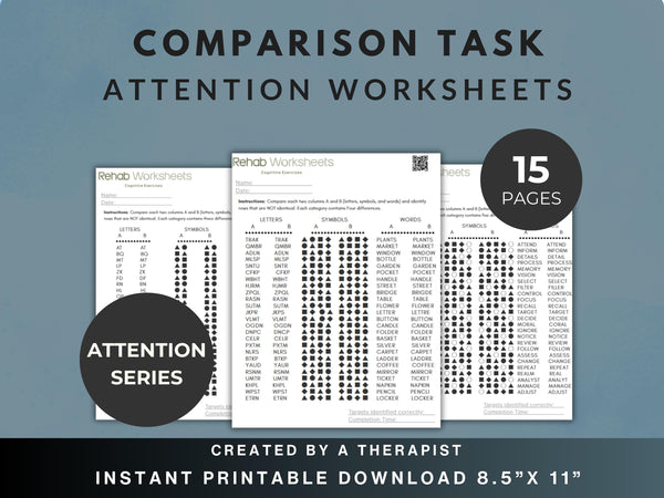 Comparison Activity Worksheets (15 Worksheets) - Attention
