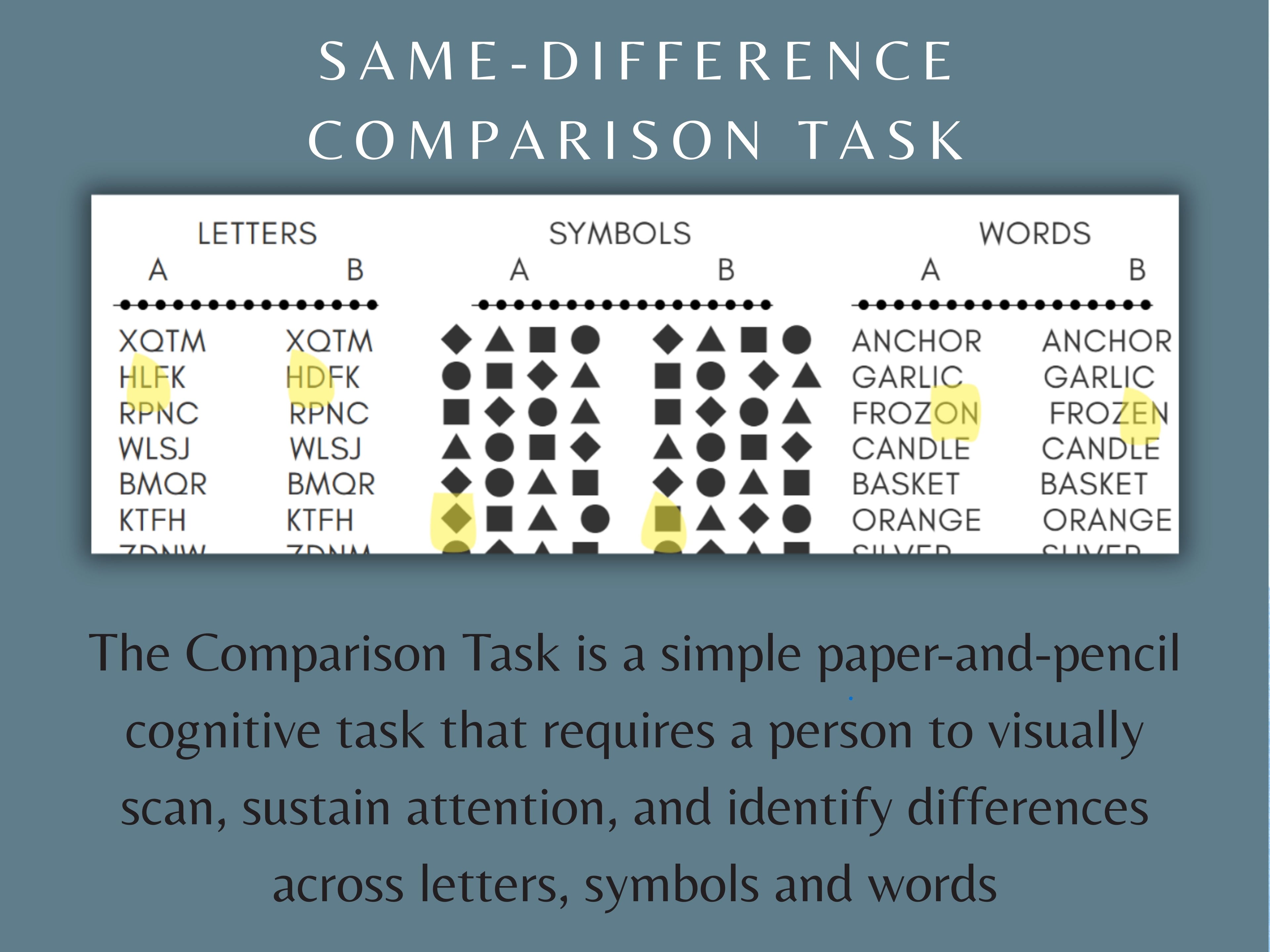 Comparison Task Worksheets (15 Worksheets) - Attention - Rehab Worksheets