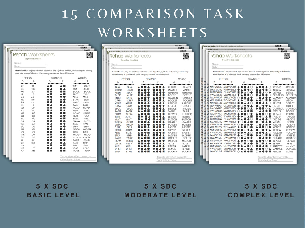 Comparison Task Worksheets (15 Worksheets) - Attention - Rehab Worksheets