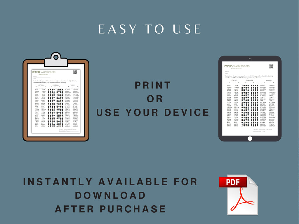 Comparison Task Worksheets (15 Worksheets) - Attention - Rehab Worksheets