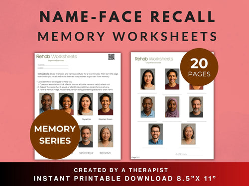 Face Name Memory (20 Worksheets) - Memory - Rehab Worksheets