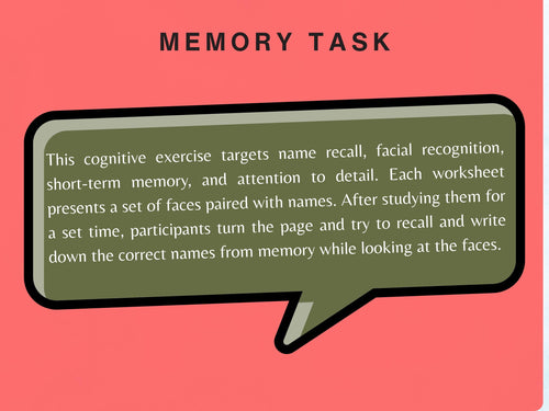 Face Name Memory (20 Worksheets) - Memory - Rehab Worksheets