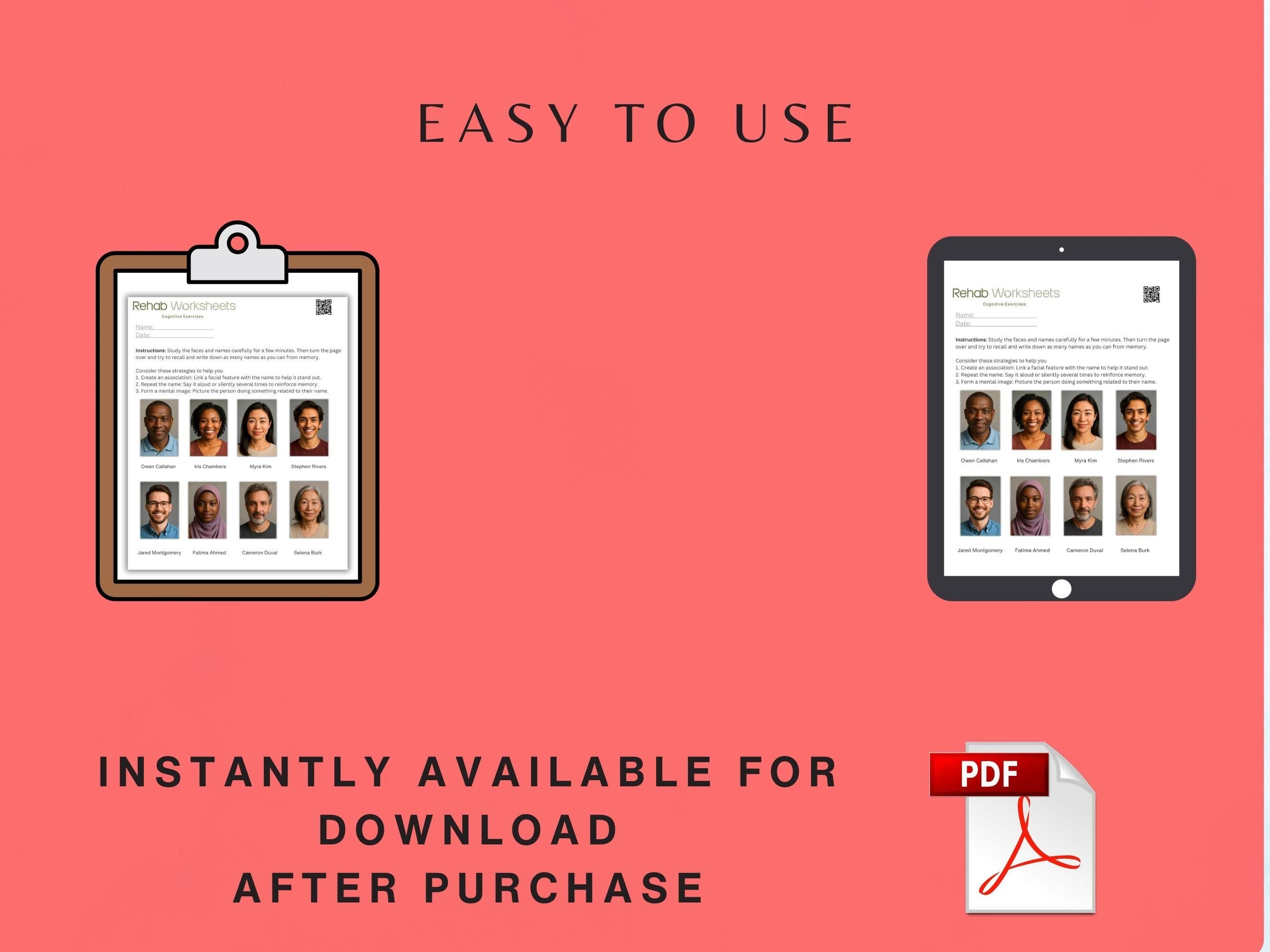 Face Name Memory (20 Worksheets) - Memory - Rehab Worksheets