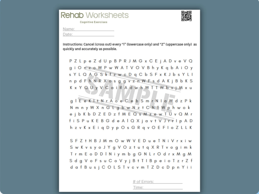Letter Cancellation Task (30 Worksheets) - Attention - Rehab Worksheets
